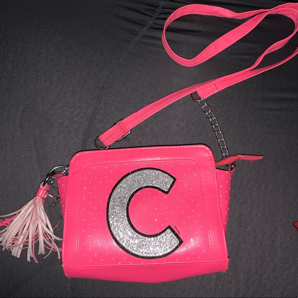 Pink Justice Girls Letter C purse with sparkles